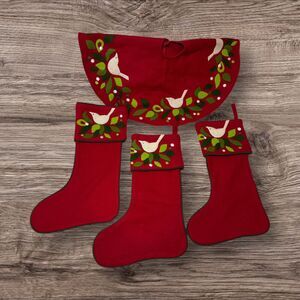 3 Crate and Barrel Wool Applique Christmas Stocking Caroline 18x11 Dove Tree